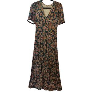 Boden Women Green Paisley Print‎ V Neck Short Sleeve Maxi Dress Size 2P Petite